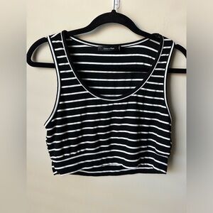 Doe & Rae Cropped Striped Tank Top Classic Black and White Size Large